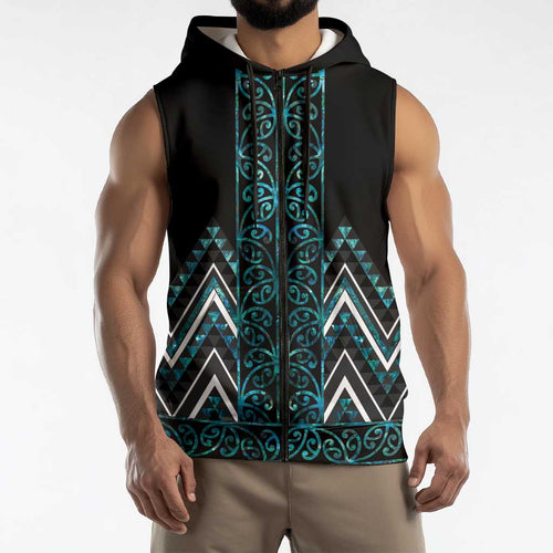 Paua Shell Aotearoa Mangopare Kowhaiwhai Niho Taniwha Sleeveless Zip Hoodie Maori New Zealand LT14