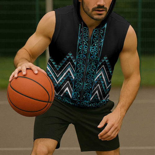 Paua Shell Aotearoa Mangopare Kowhaiwhai Niho Taniwha Sleeveless Zip Hoodie Maori New Zealand LT14