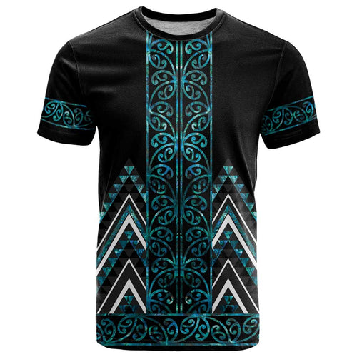 Paua Shell Aotearoa Mangopare Kowhaiwhai and Niho Taniwha T Shirt Maori New Zealand