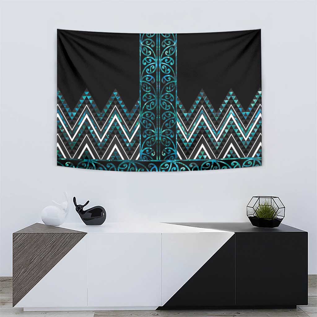 Paua Shell Aotearoa Mangopare Kowhaiwhai and Niho Taniwha Tapestry Maori New Zealand