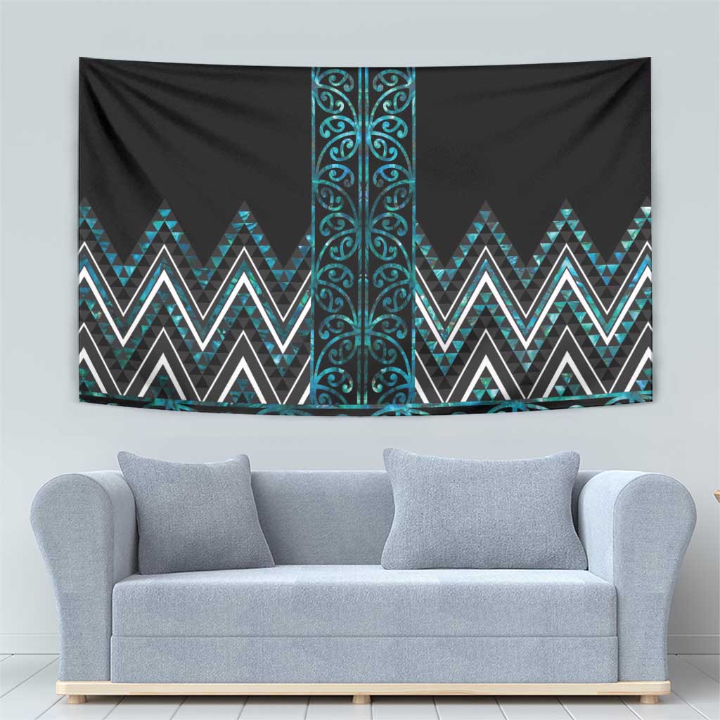 Paua Shell Aotearoa Mangopare Kowhaiwhai and Niho Taniwha Tapestry Maori New Zealand