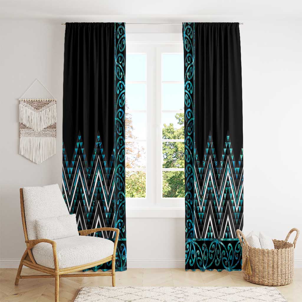 Paua Shell Aotearoa Mangopare Kowhaiwhai and Niho Taniwha Window Curtain Maori New Zealand