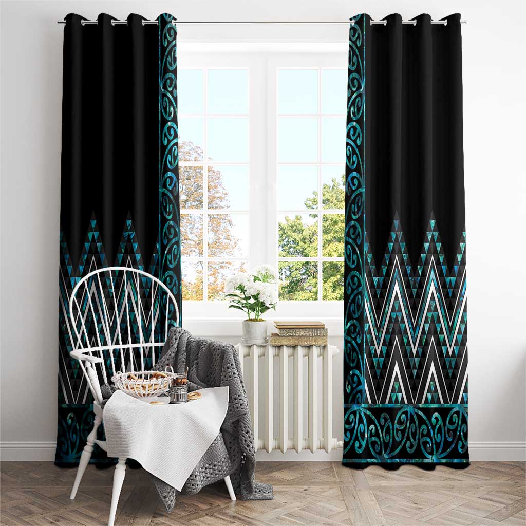 Paua Shell Aotearoa Mangopare Kowhaiwhai and Niho Taniwha Window Curtain Maori New Zealand
