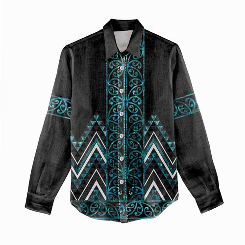 Paua Shell Aotearoa Mangopare Kowhaiwhai and Niho Taniwha Women Casual Shirt Maori New Zealand