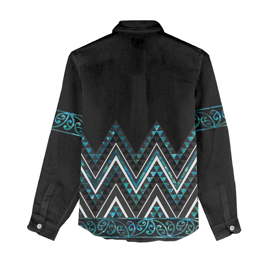 Paua Shell Aotearoa Mangopare Kowhaiwhai and Niho Taniwha Women Casual Shirt Maori New Zealand