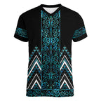 Paua Shell Aotearoa Mangopare Kowhaiwhai and Niho Taniwha Women V-Neck T-Shirt Maori New Zealand