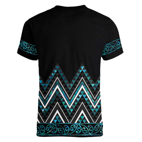 Paua Shell Aotearoa Mangopare Kowhaiwhai and Niho Taniwha Women V-Neck T-Shirt Maori New Zealand