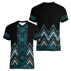 Paua Shell Aotearoa Mangopare Kowhaiwhai and Niho Taniwha Women V-Neck T-Shirt Maori New Zealand