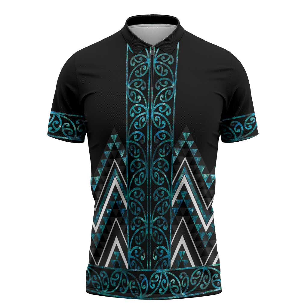 Paua Shell Aotearoa Mangopare Kowhaiwhai Niho Taniwha Zipper Polo Shirt Maori New Zealand - Aussie Hoodie