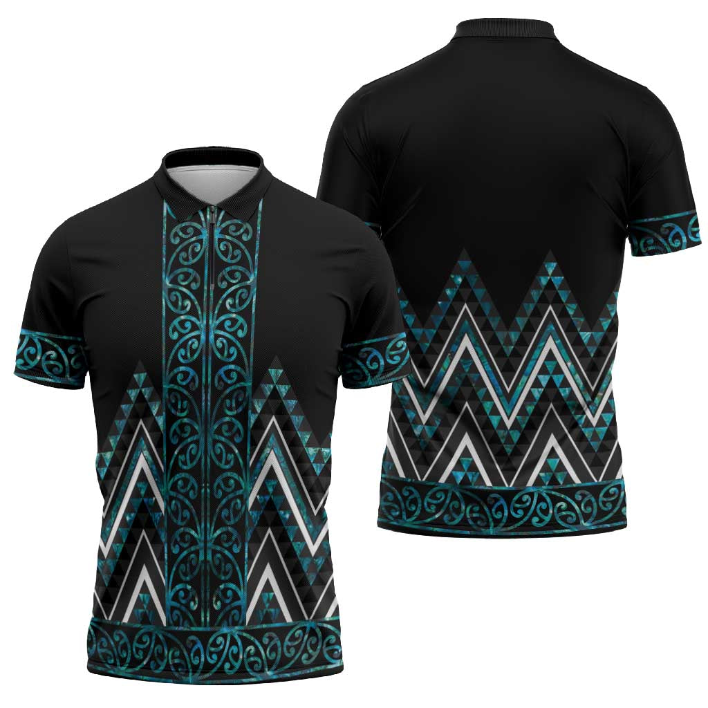 Paua Shell Aotearoa Mangopare Kowhaiwhai Niho Taniwha Zipper Polo Shirt Maori New Zealand - Aussie Hoodie