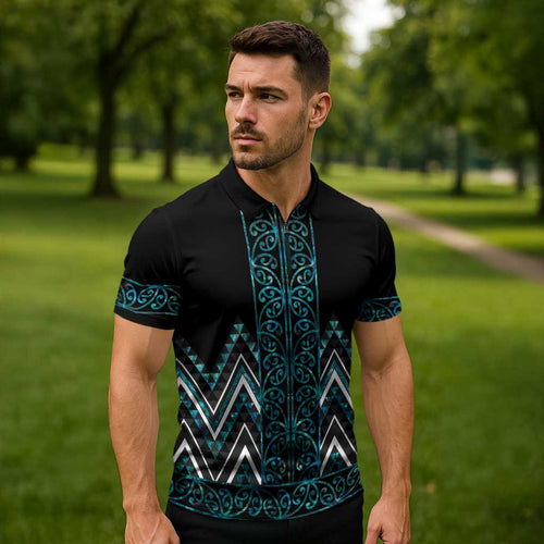 Paua Shell Aotearoa Mangopare Kowhaiwhai Niho Taniwha Zipper Polo Shirt Maori New Zealand - Aussie Hoodie