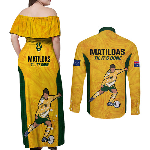 australia-soccer-couples-matching-off-shoulder-maxi-dress-and-long-sleeve-button-shirts-sam-kerr-matildas-proud-2023-world-cup-yellow