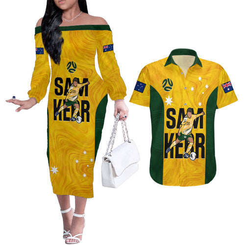 australia-soccer-couples-matching-off-the-shoulder-long-sleeve-dress-and-hawaiian-shirt-sam-kerr-matildas-proud-2023-world-cup-yellow