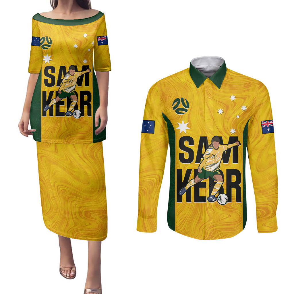 australia-soccer-couples-matching-puletasi-dress-and-long-sleeve-button-shirts-sam-kerr-matildas-proud-2023-world-cup-yellow