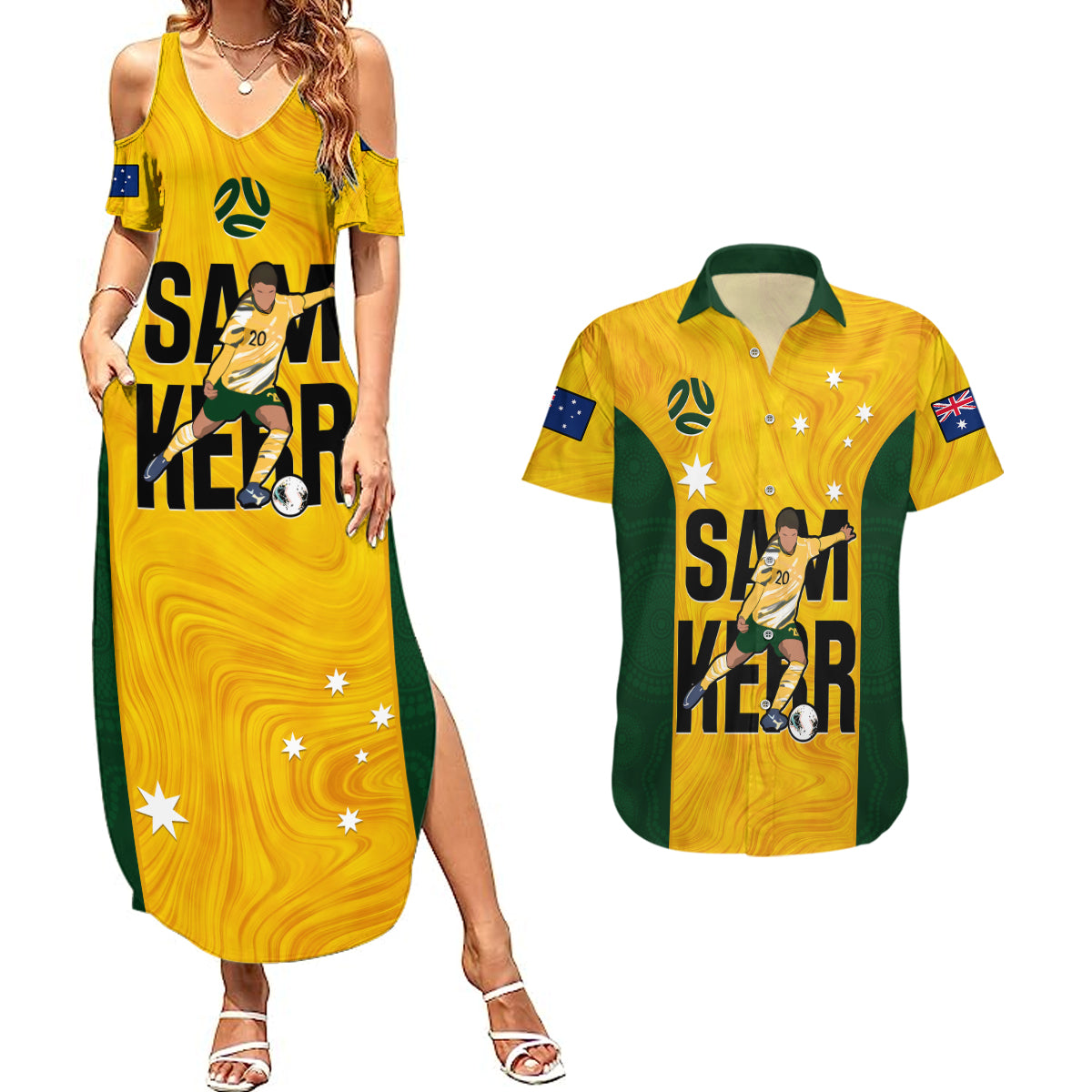 australia-soccer-couples-matching-summer-maxi-dress-and-hawaiian-shirt-sam-kerr-matildas-proud-2023-world-cup-yellow