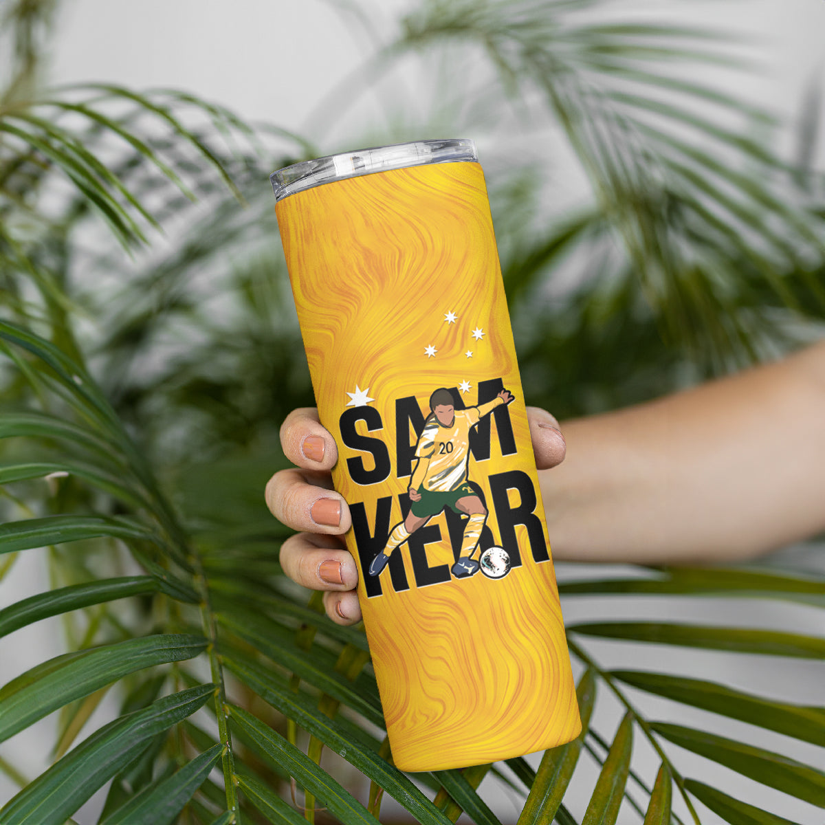 Australia Soccer Skinny Tumbler Sam Kerr Matildas Proud Yellow