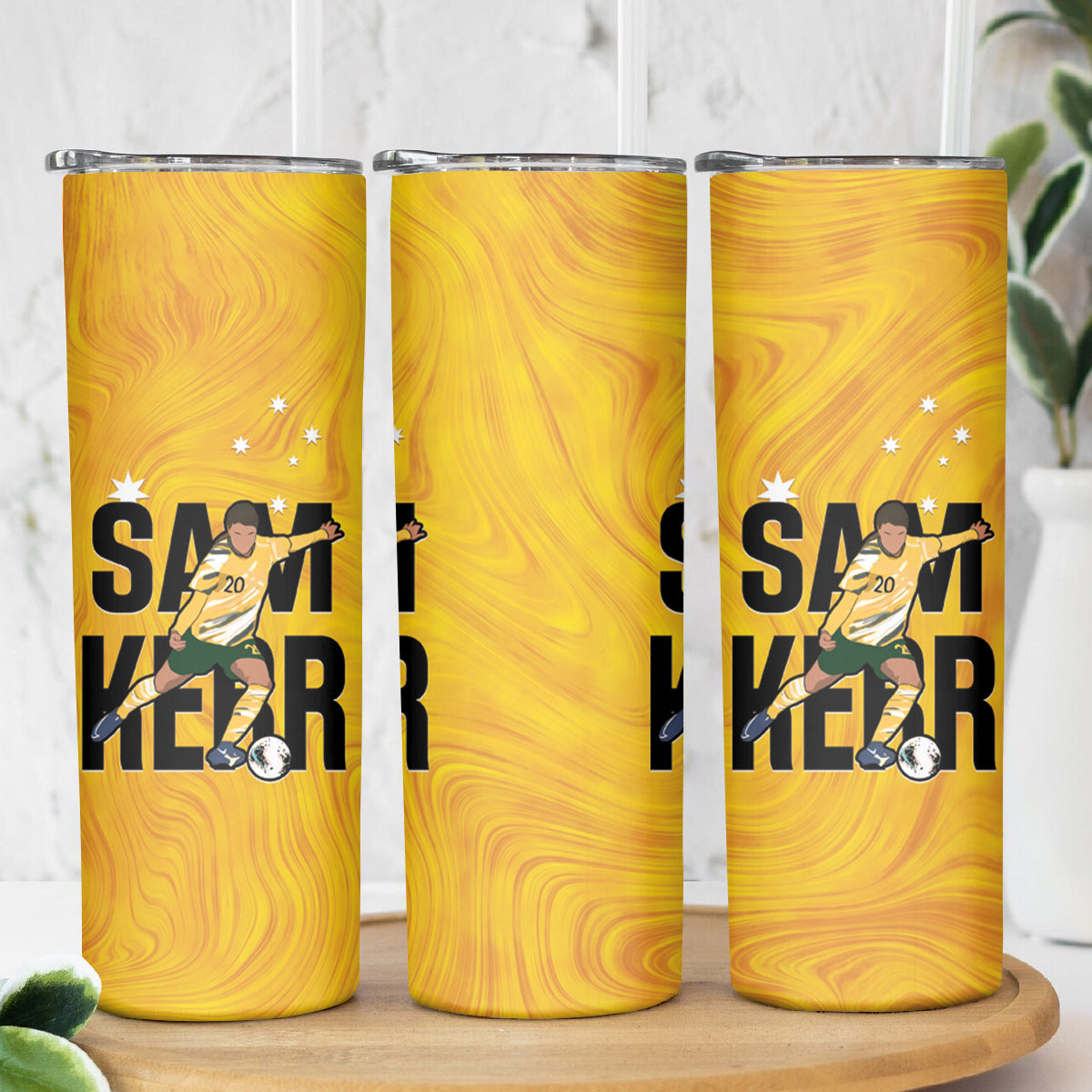 Australia Soccer Skinny Tumbler Sam Kerr Matildas Proud Yellow