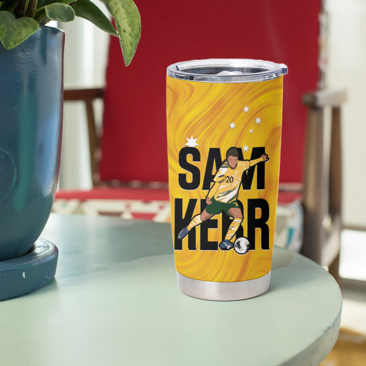 Australia Soccer Tumbler Cup Sam Kerr Matildas Proud Yellow