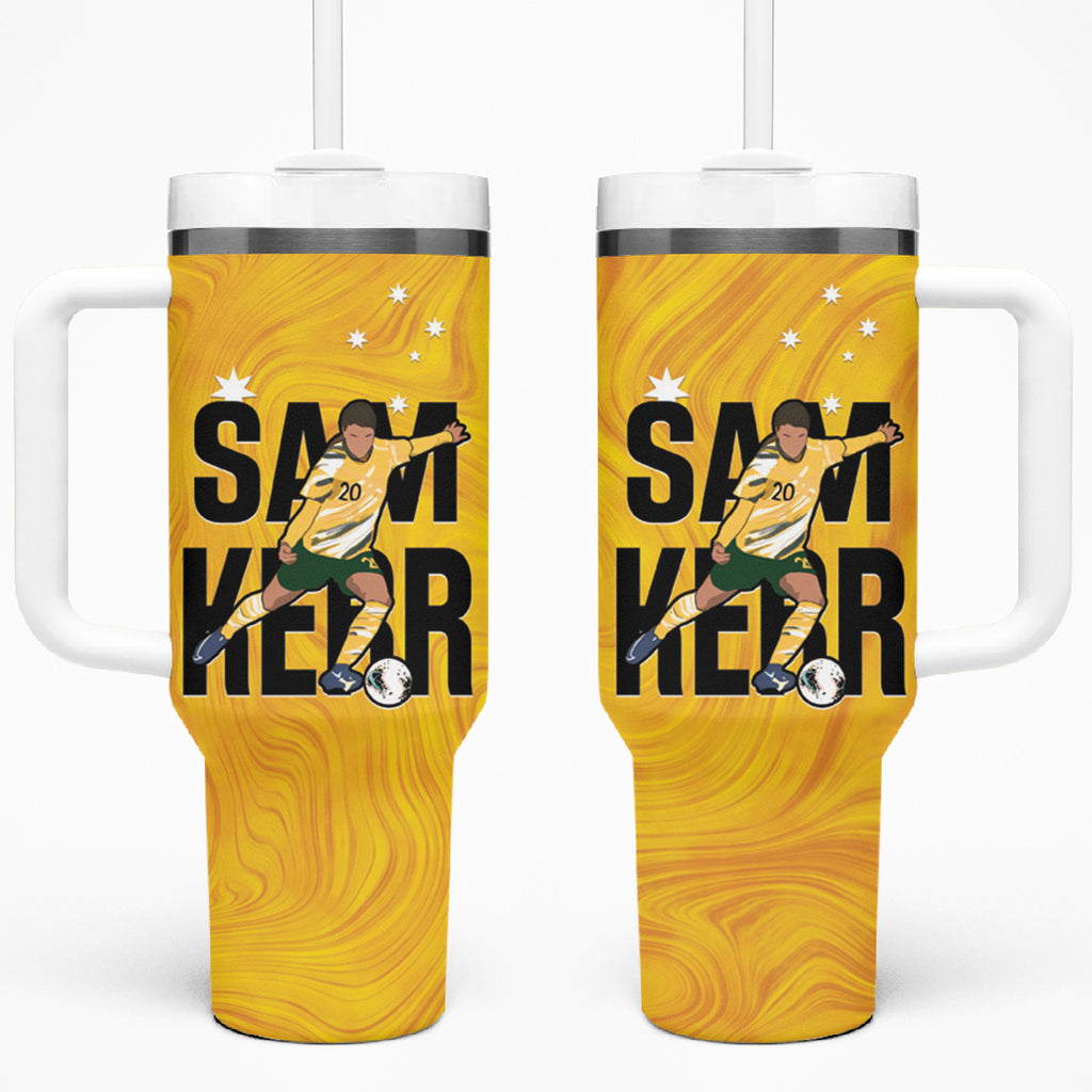 Australia Soccer Tumbler With Handle Sam Kerr Matildas Proud Yellow
