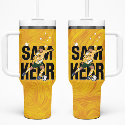 Australia Soccer Tumbler With Handle Sam Kerr Matildas Proud Yellow