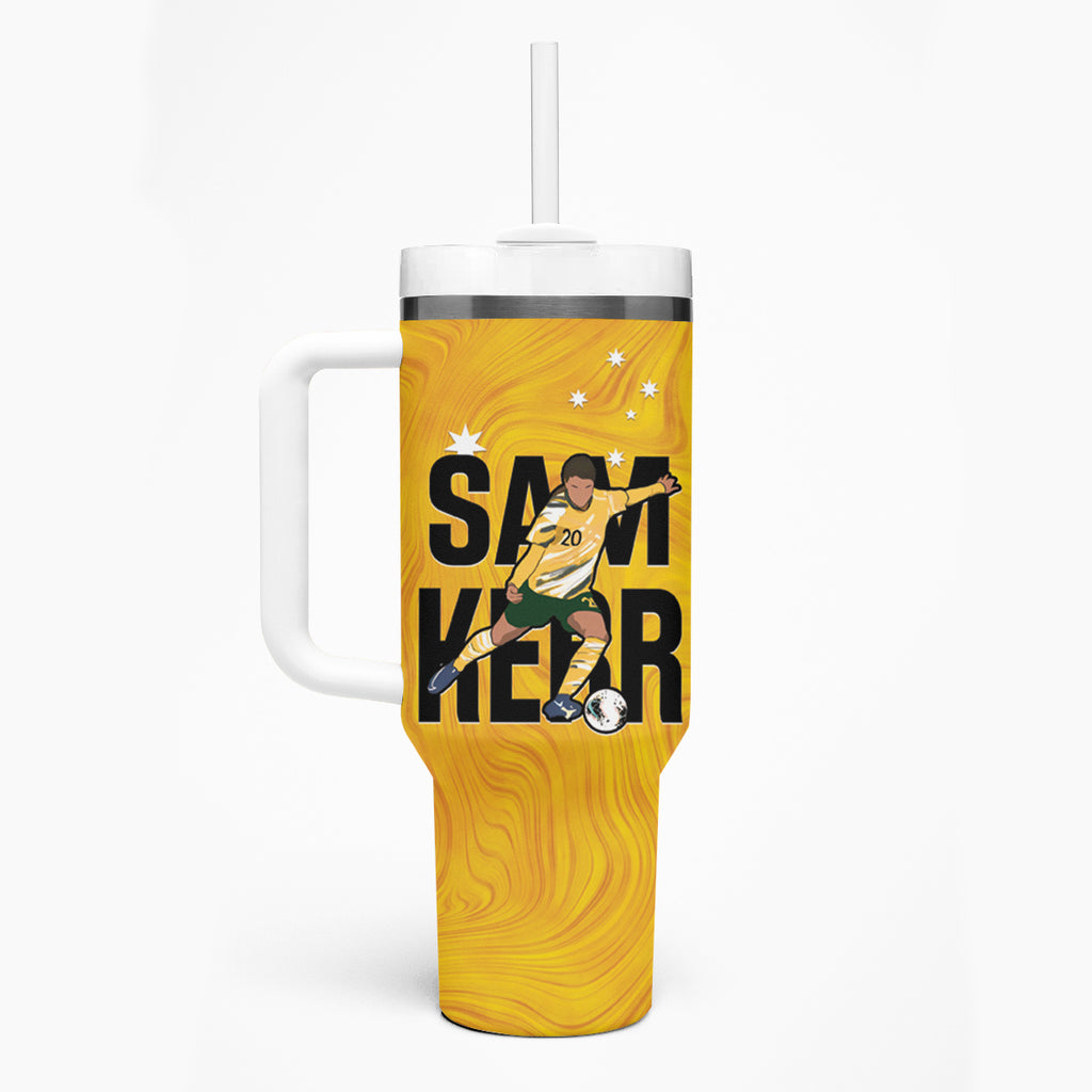 Australia Soccer Tumbler With Handle Sam Kerr Matildas Proud Yellow