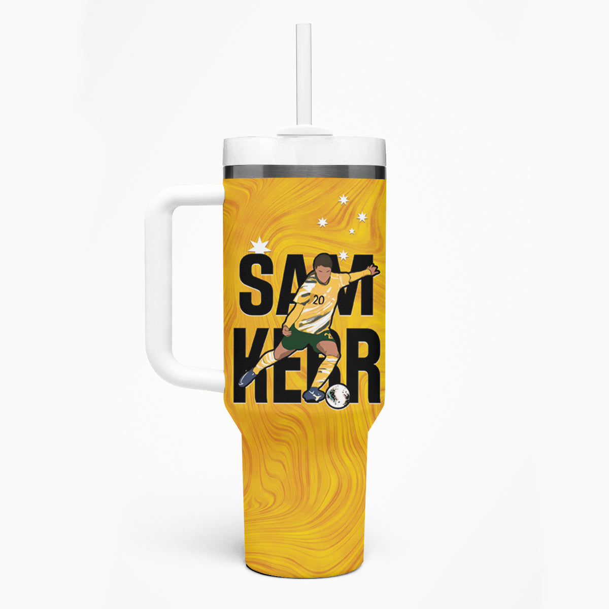 Australia Soccer Tumbler With Handle Sam Kerr Matildas Proud Yellow