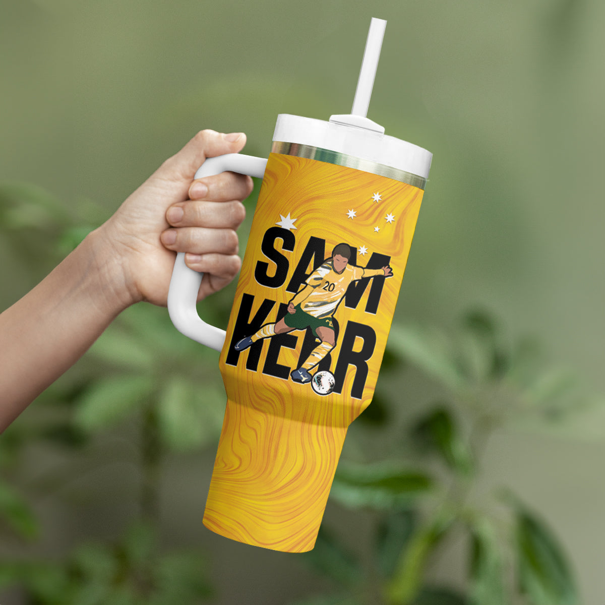 Australia Soccer Tumbler With Handle Sam Kerr Matildas Proud Yellow