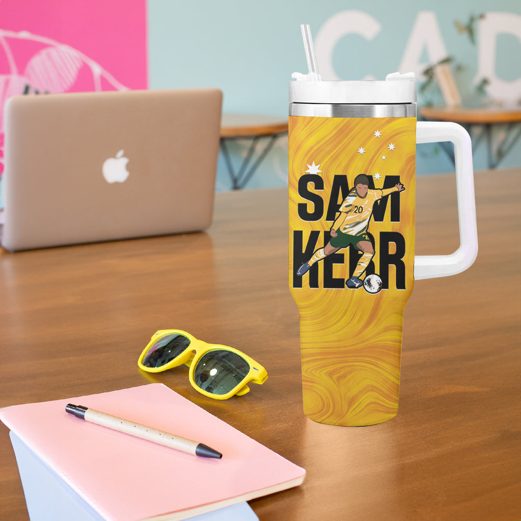 Australia Soccer Tumbler With Handle Sam Kerr Matildas Proud Yellow