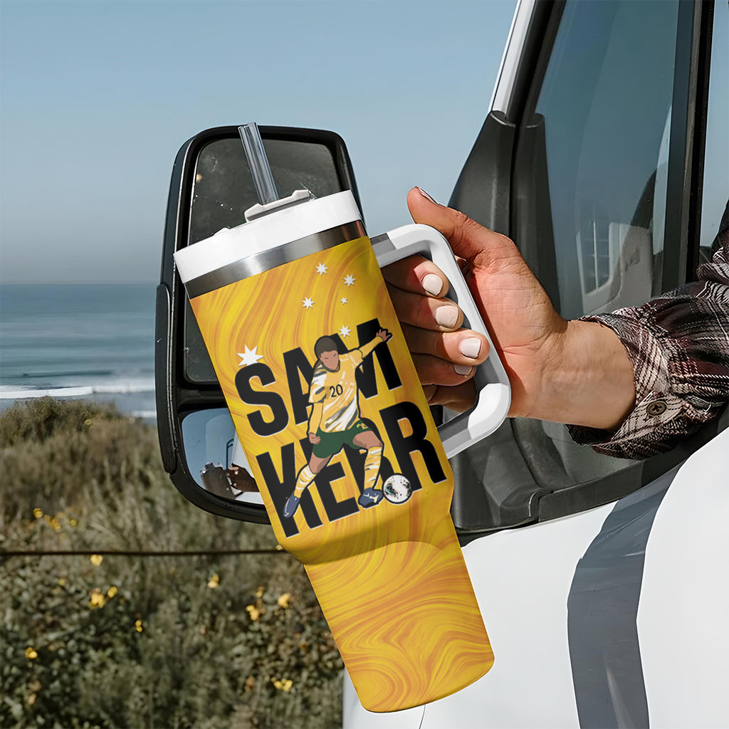 Australia Soccer Tumbler With Handle Sam Kerr Matildas Proud Yellow