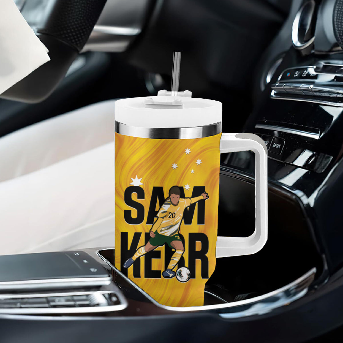 Australia Soccer Tumbler With Handle Sam Kerr Matildas Proud Yellow