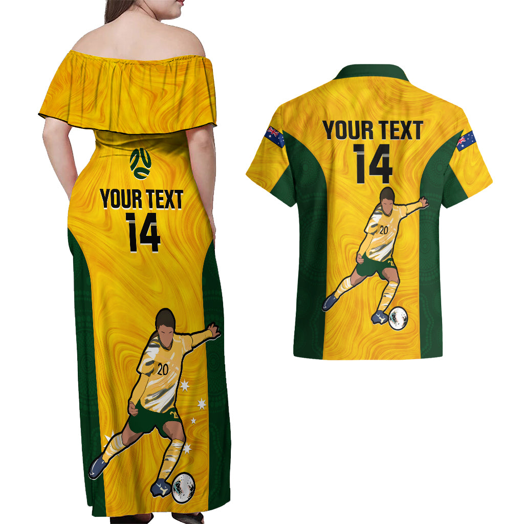 custom-australia-soccer-couples-matching-off-shoulder-maxi-dress-and-hawaiian-shirt-sam-kerr-matildas-proud-2023-world-cup-yellow