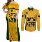 custom-australia-soccer-couples-matching-off-shoulder-maxi-dress-and-long-sleeve-button-shirts-sam-kerr-matildas-proud-2023-world-cup-yellow