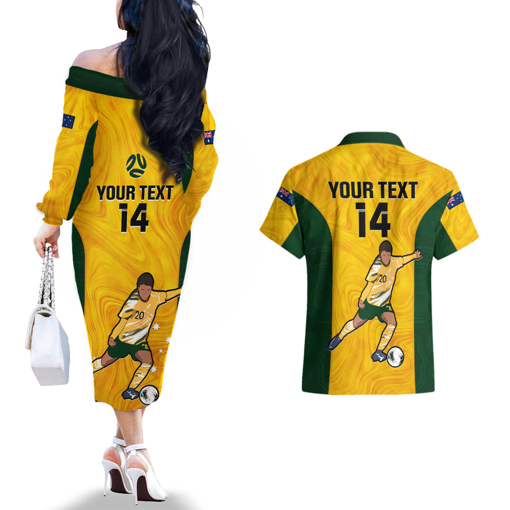 custom-australia-soccer-couples-matching-off-the-shoulder-long-sleeve-dress-and-hawaiian-shirt-sam-kerr-matildas-proud-2023-world-cup-yellow
