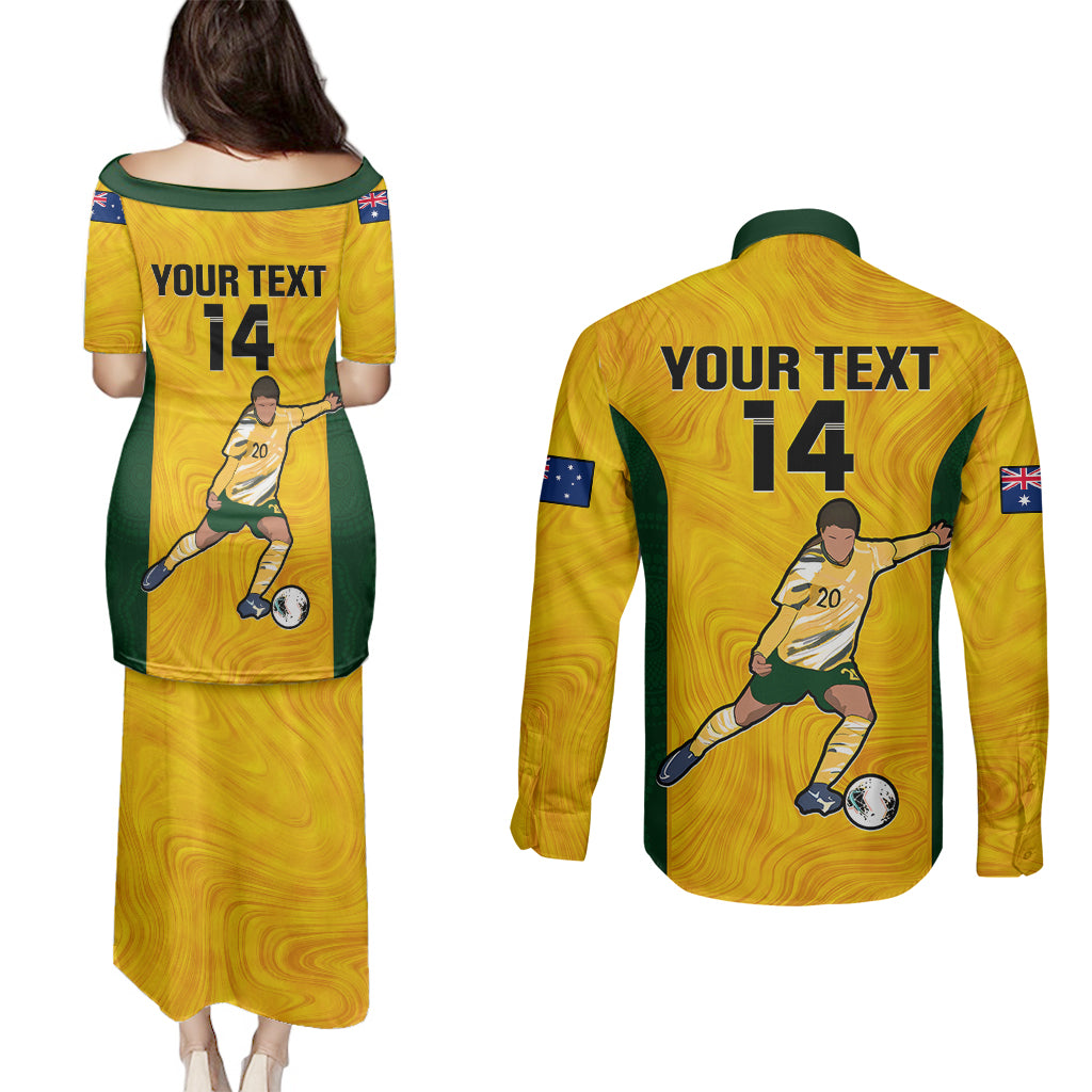 custom-australia-soccer-couples-matching-puletasi-dress-and-long-sleeve-button-shirts-sam-kerr-matildas-proud-2023-world-cup-yellow