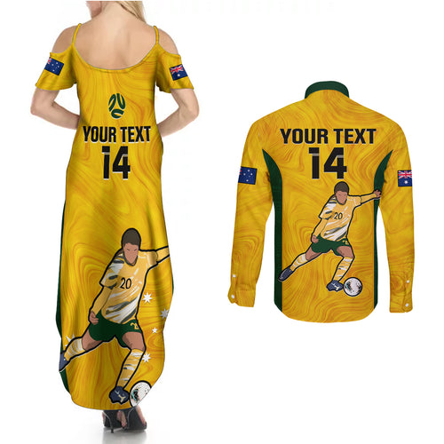 custom-australia-soccer-couples-matching-summer-maxi-dress-and-long-sleeve-button-shirts-sam-kerr-matildas-proud-2023-world-cup-yellow