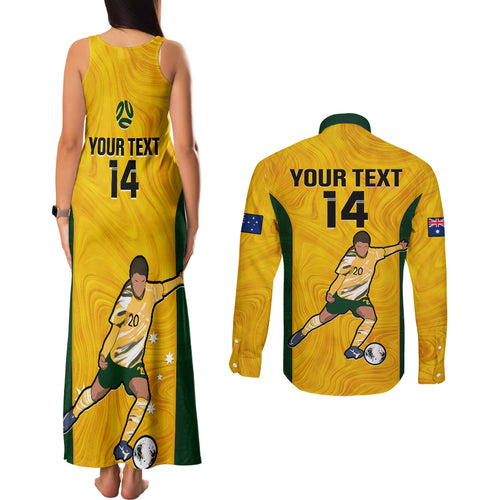 custom-australia-soccer-couples-matching-tank-maxi-dress-and-long-sleeve-button-shirts-sam-kerr-matildas-proud-2023-world-cup-yellow