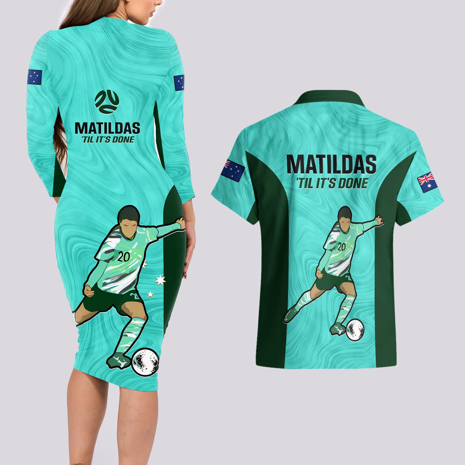 australia-soccer-couples-matching-long-sleeve-bodycon-dress-and-hawaiian-shirt-sam-kerr-matildas-proud-2023-world-cup-turquoise