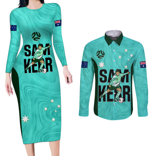 australia-soccer-couples-matching-long-sleeve-bodycon-dress-and-long-sleeve-button-shirts-sam-kerr-matildas-proud-2023-world-cup-turquoise