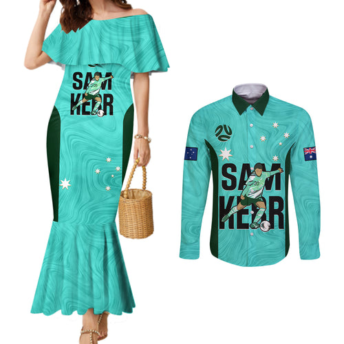 australia-soccer-couples-matching-mermaid-dress-and-long-sleeve-button-shirts-sam-kerr-matildas-proud-2023-world-cup-turquoise