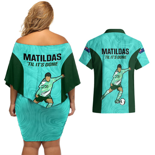 australia-soccer-couples-matching-off-shoulder-short-dress-and-hawaiian-shirt-sam-kerr-matildas-proud-2023-world-cup-turquoise