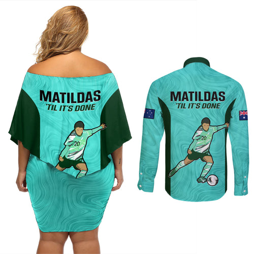 australia-soccer-couples-matching-off-shoulder-short-dress-and-long-sleeve-button-shirts-sam-kerr-matildas-proud-2023-world-cup-turquoise
