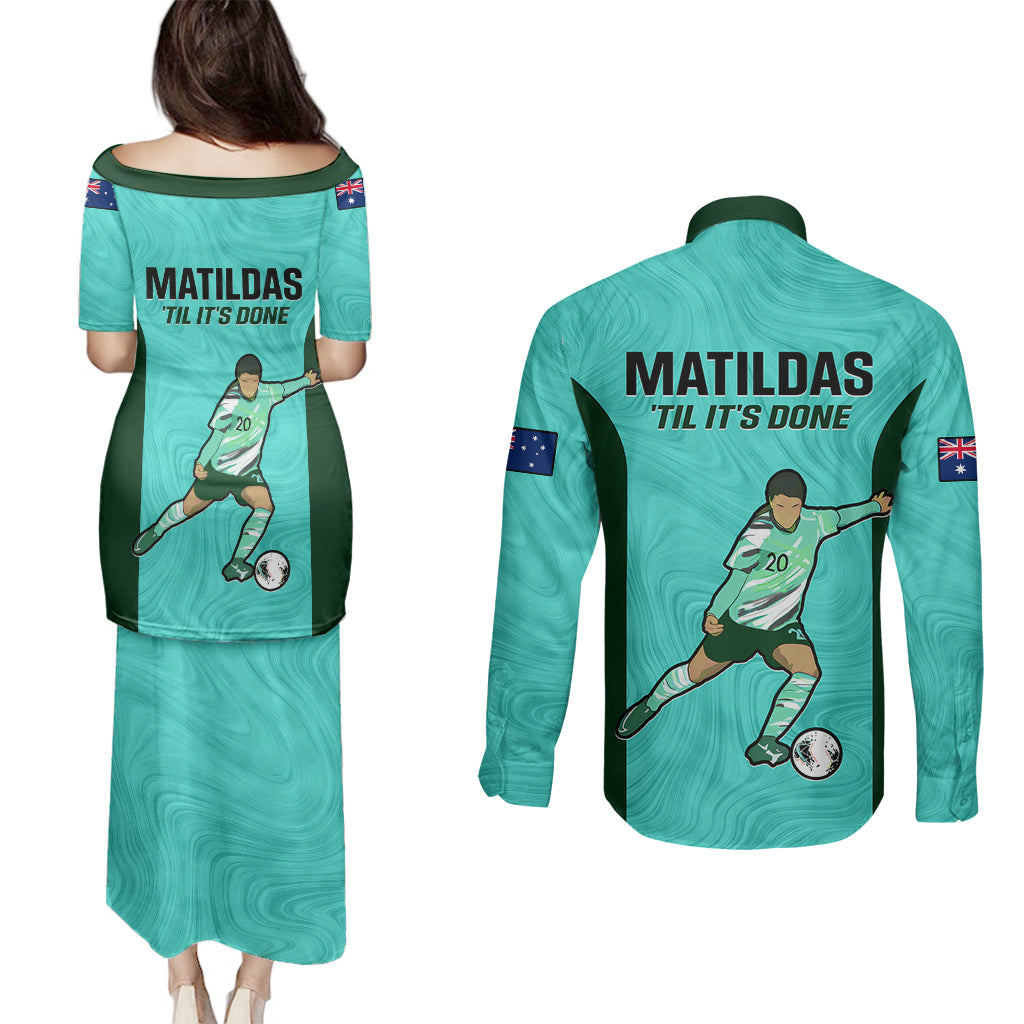 australia-soccer-couples-matching-puletasi-dress-and-long-sleeve-button-shirts-sam-kerr-matildas-proud-2023-world-cup-turquoise