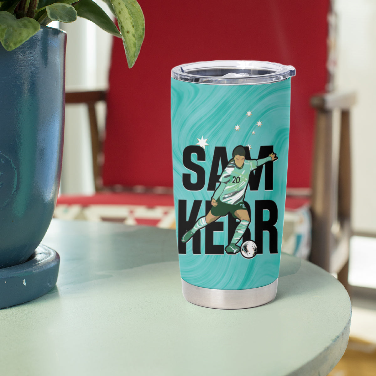 Australia Soccer Tumbler Cup Sam Kerr Matildas Proud Turquoise