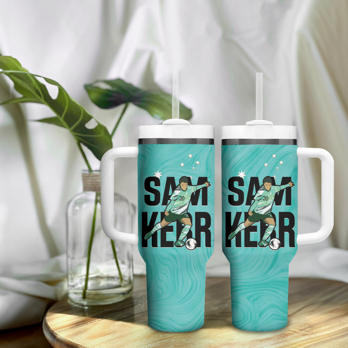 Australia Soccer Tumbler With Handle Sam Kerr Matildas Proud Turquoise