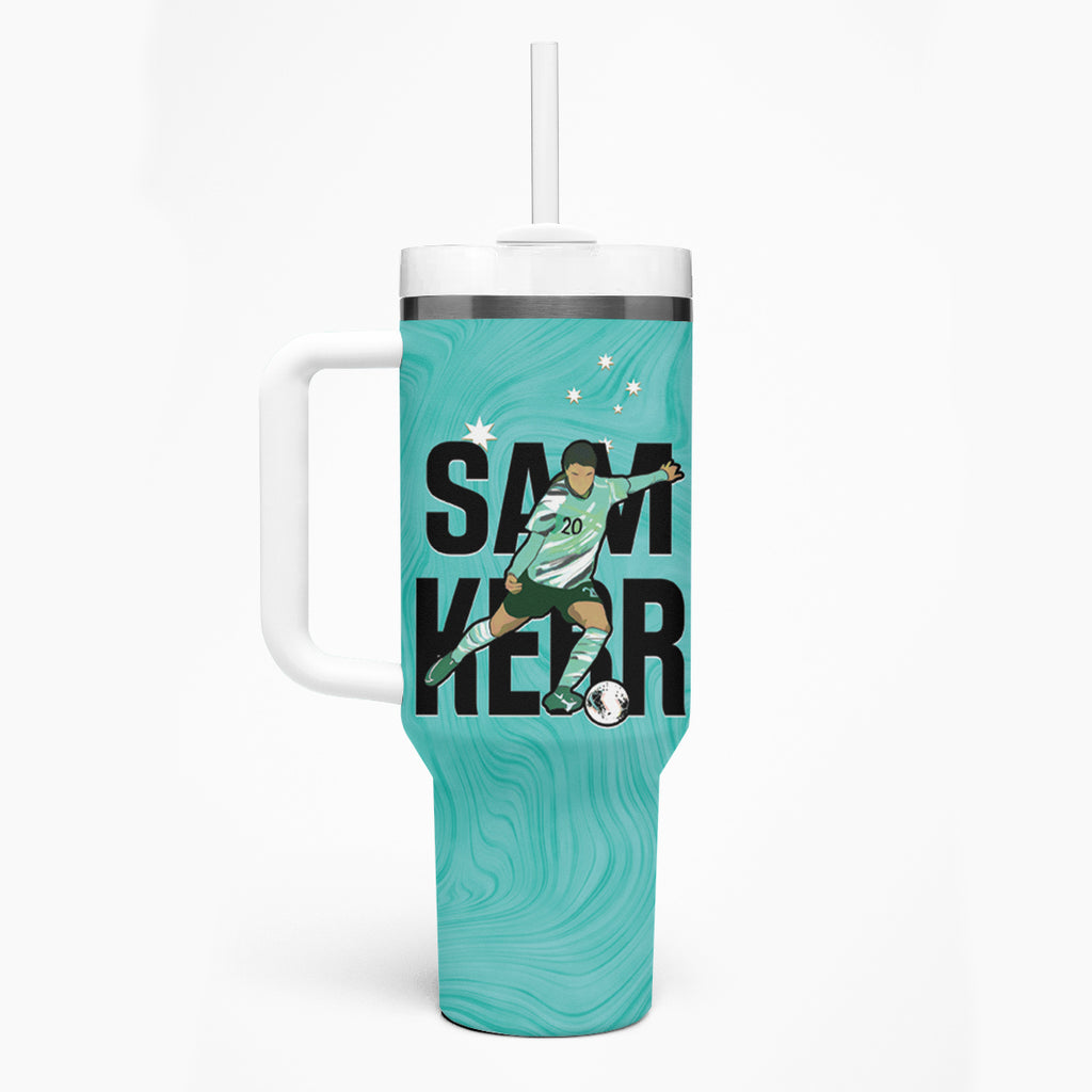 Australia Soccer Tumbler With Handle Sam Kerr Matildas Proud Turquoise