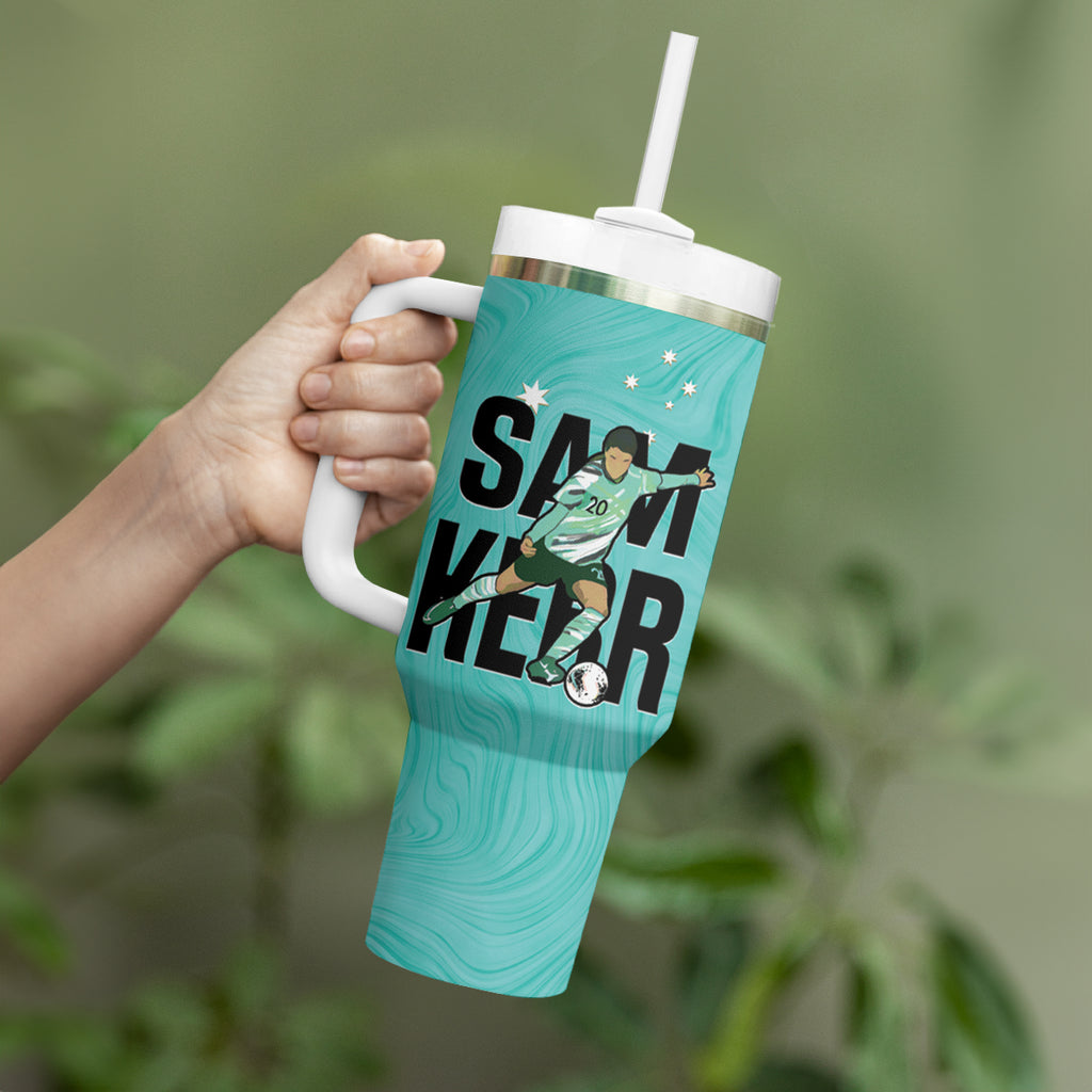 Australia Soccer Tumbler With Handle Sam Kerr Matildas Proud Turquoise