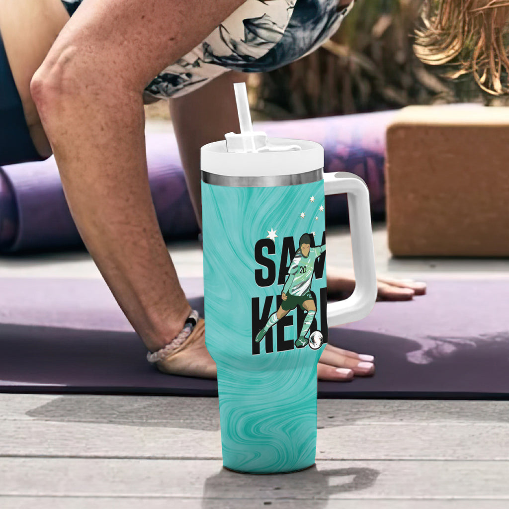 Australia Soccer Tumbler With Handle Sam Kerr Matildas Proud Turquoise