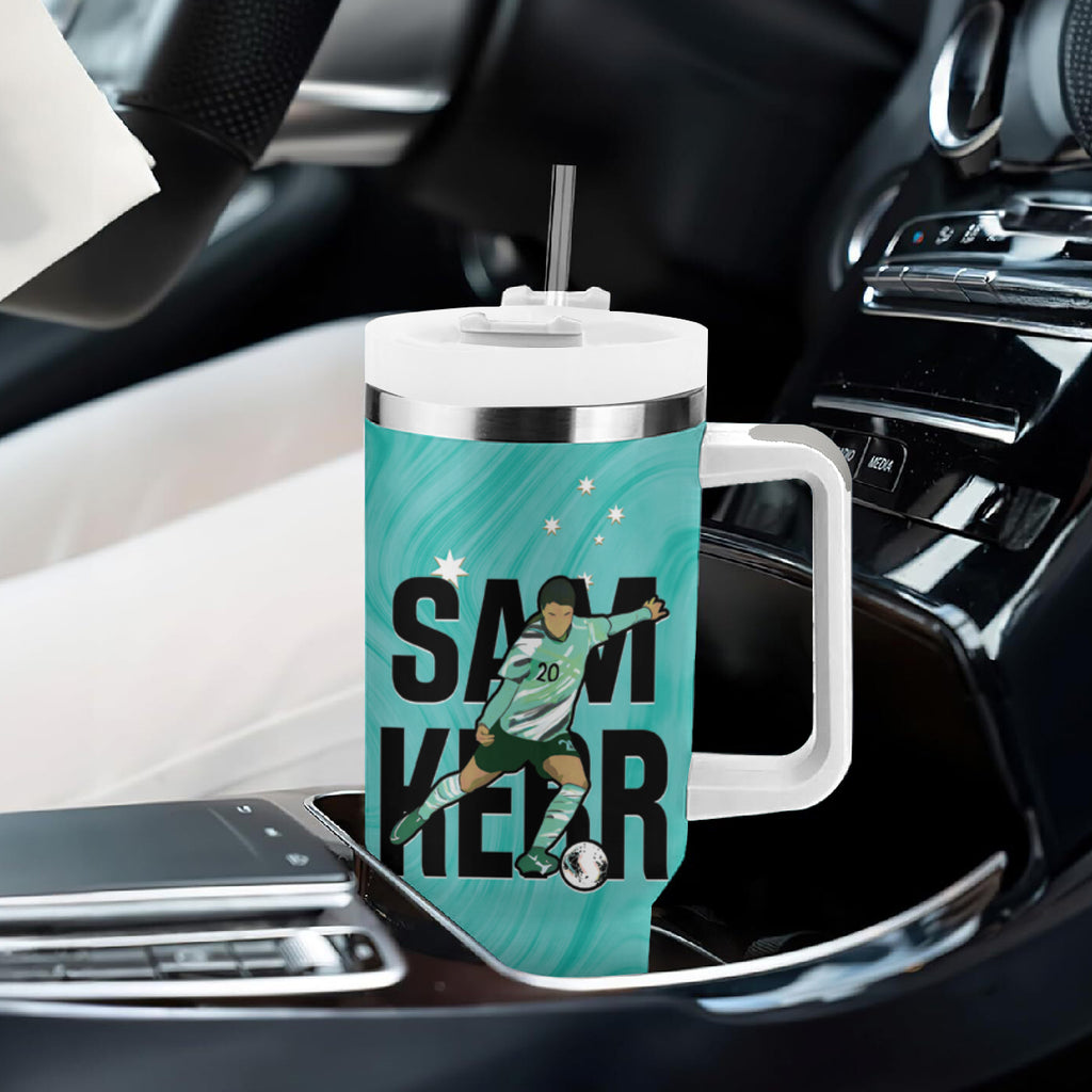 Australia Soccer Tumbler With Handle Sam Kerr Matildas Proud Turquoise