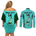 custom-australia-soccer-couples-matching-off-shoulder-short-dress-and-long-sleeve-button-shirts-sam-kerr-matildas-proud-2023-world-cup-turquoise