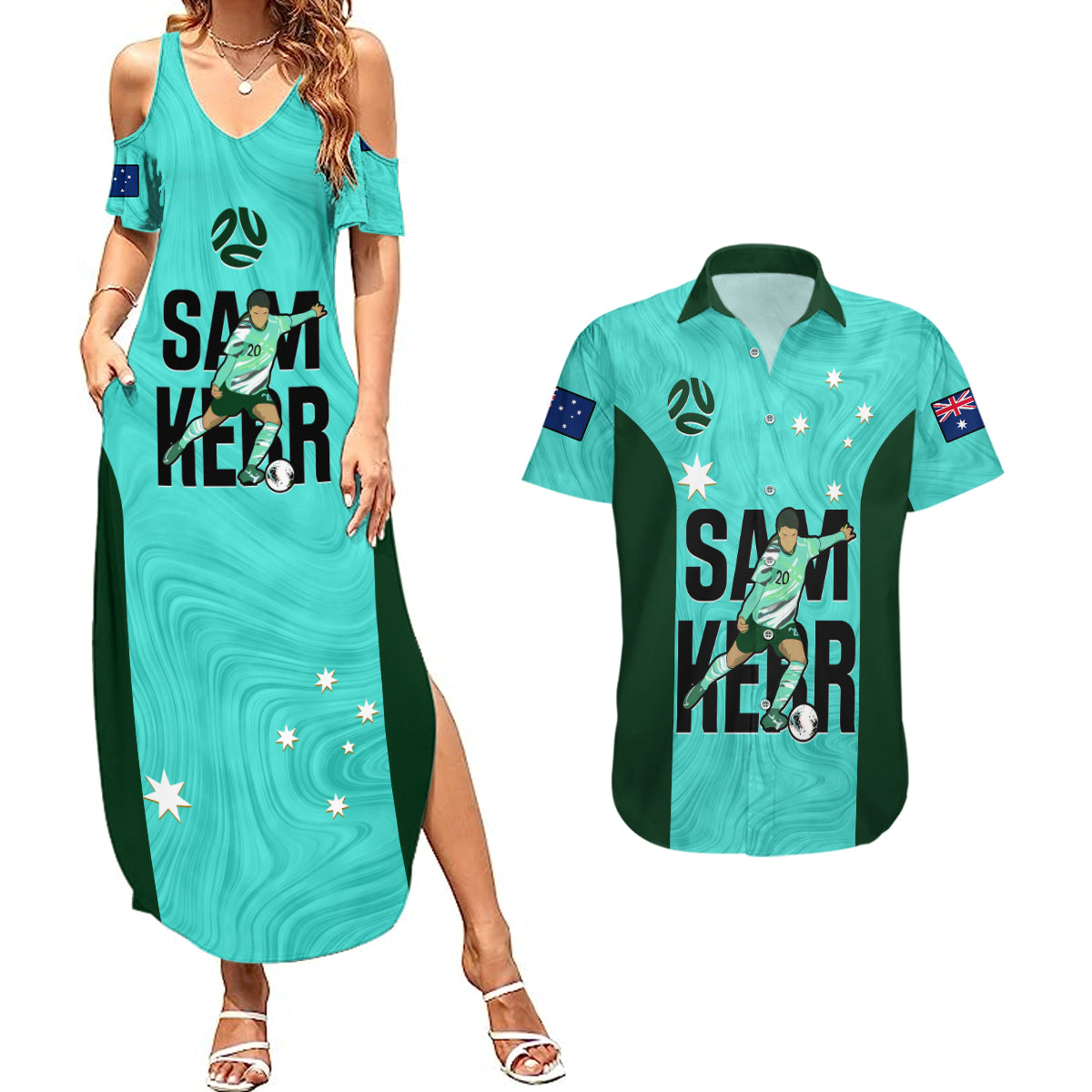 custom-australia-soccer-couples-matching-summer-maxi-dress-and-hawaiian-shirt-sam-kerr-matildas-proud-2023-world-cup-turquoise